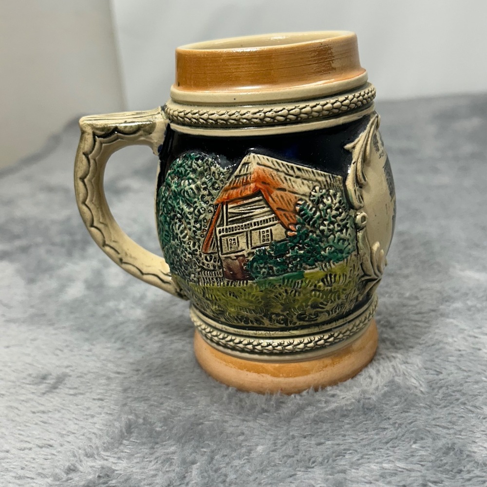 Vintage German Beer Stein Rüdesheim Drosselhof Relief Stoneware Mug Germany